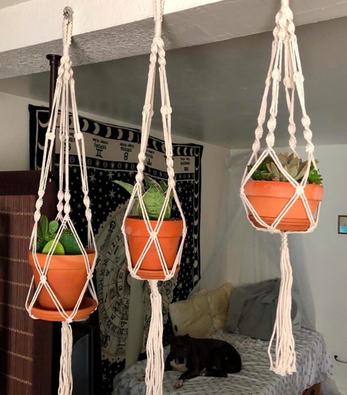 Pianta sospesa Appendiabiti per piante macramè fatto a mano Vaso da fiori Fioriera Appendiabiti Decorazione da parete Cortile Giardino Fioriera sospesa Cesto sospeso