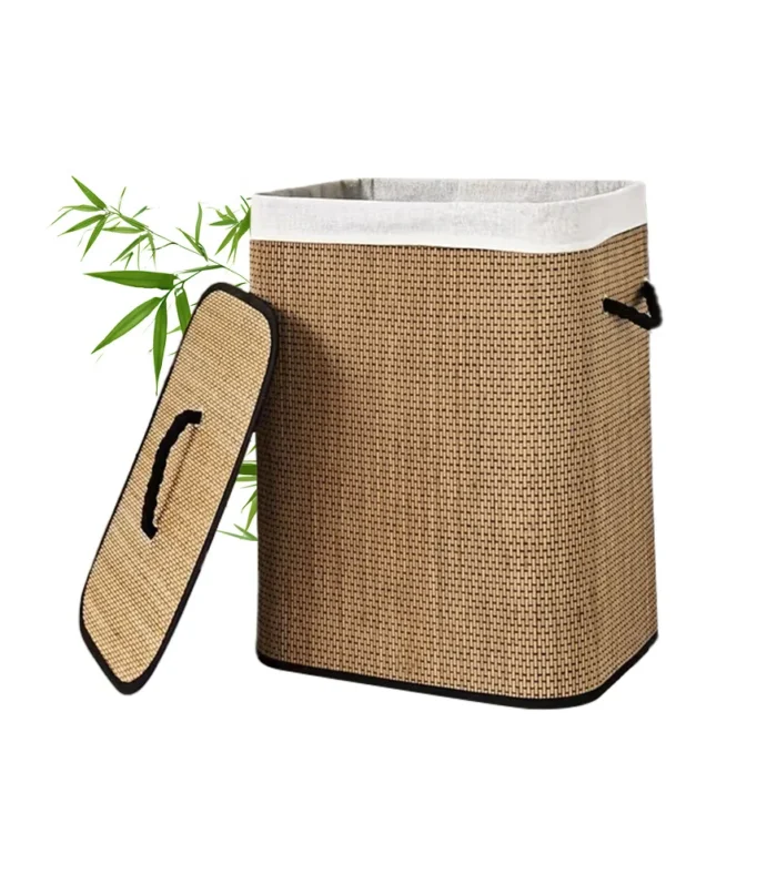 Cesto portabiancheria grande in bambù da 72 litri con coperchio e maniglie, spazio spazioso e salvaspazio per camere da letto, bagni e lavanderia